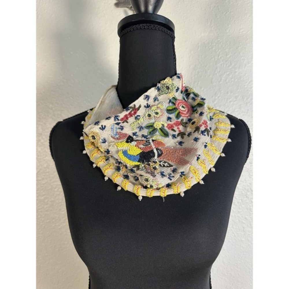 Mignonne Gavigan Scarf Jaipur‎ Boho Beaded Bird Anthropologie Maximalist Artisan
